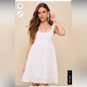 Lulus Kindest Cutie White Eyelet Embroidered Ruffle Strap Mini Dress Size XS